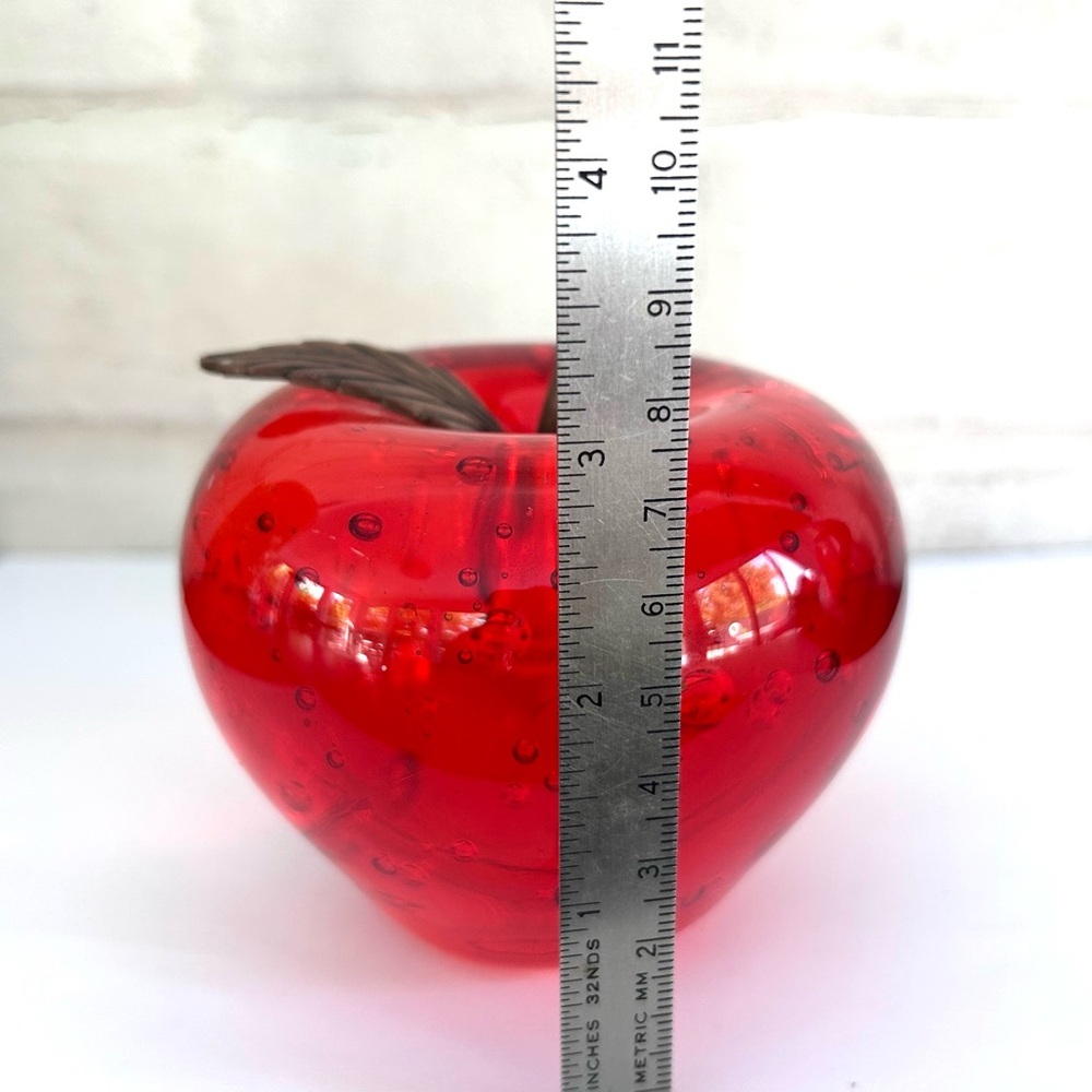 Red Apple Paperweight Brass Stem - Picture 6 of 6